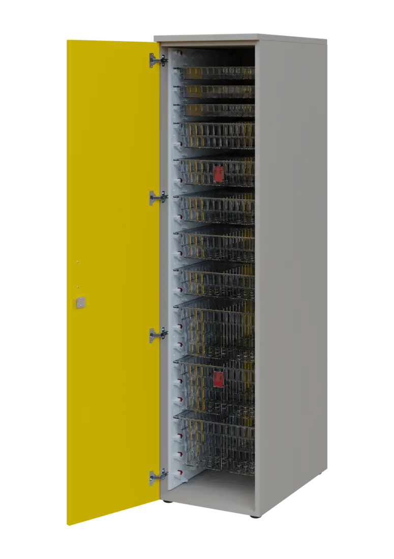 EUROMEDICA D - 46 TRANSPARENT skříň léková boxová, 1-dveřová, levá, 1950x460x735, korpus šedý, dvířk